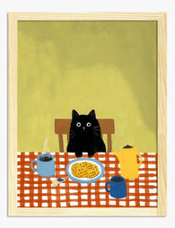 Breakfast with Cat Art Print - Oak