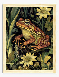Vintage Frog in Wildflowers Art Print - Oak