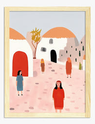 Moroccan Village Stroll Art Print - Oak