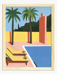 Sunlit Poolside Escape Art Print - Oak