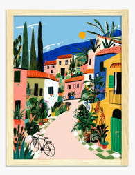 Sunlit Tuscan Village Art Print Oak