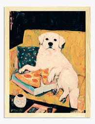 Pizza & Paws Delight Art Print Oak