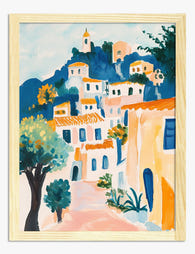 Sunlit Italian Village Art Print Oak