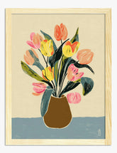 Playful Tulip Gathering Art Print - Oak