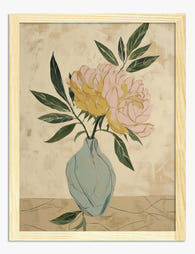 Blush Peonies in Vase Art Print - Oak