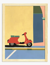 Retro Scooter Charm Art Print - Oak