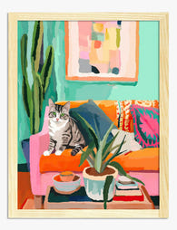 Boho Cat & Cozy Corners Art Print - Oak