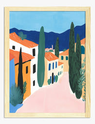 Sunlit Italian Village Art Print Oak