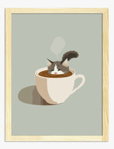 Cozy Cat Coffee Moment Art Print - Oak