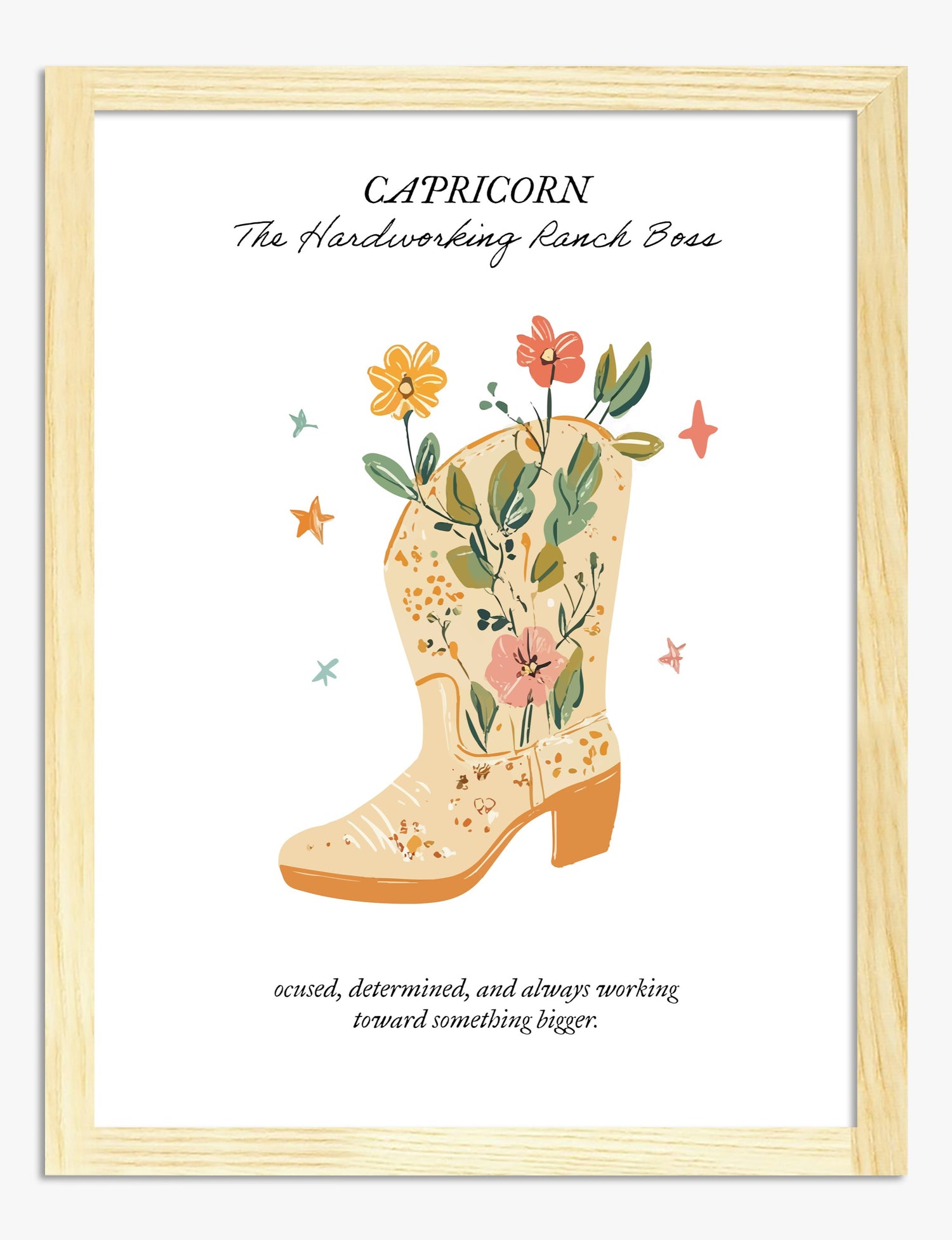 Capricorn Cowgirl Spirit Art Print - Oak