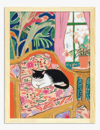 Matisse-Inspired Cozy Cat Retreat Art Print - Oak
