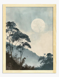 Misty Moonrise Serenity Art Print - Oak
