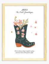 Aries Wildflower Boot Art Print - Oak