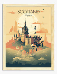 Scotland Skyline Vintage Art Print - Oak