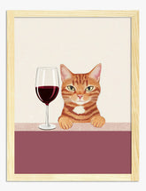 Cat & Cabernet Charm Art Print - Oak
