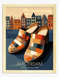 Amsterdam Wooden Clogs Art Print - Oak