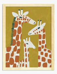 Playful Giraffe Family Art Print Oak