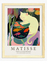 Matisse White Cat & Fishbowl Art Print - Oak