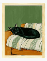 Cozy Cat on Striped Blanket Art Print - Oak