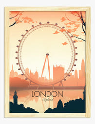 London Skyline Glow Art Print - Oak