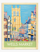 Charming Wells Village Scene Art Print - Oak