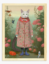 Floral Feline Fashion Art Print - Oak