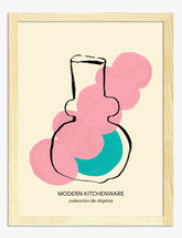 Chic Kitchen Vase Linework Art Print - Oak