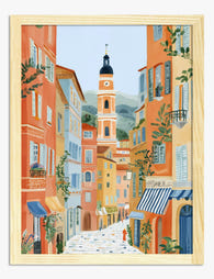 Sunlit French Village Streets Art Print Oak