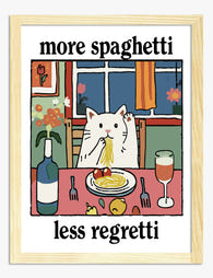 Spaghetti Cat Dinner Vibes Art Print - Oak