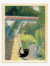 Seurat’s Garden Cat Art Print - Oak