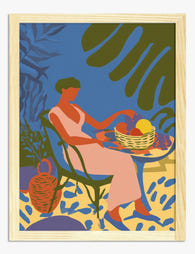 Patio Pause: Woman with Fruit Art Print - Oak