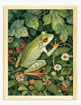 Green Frog Botanical by Morris Art Print - Oak