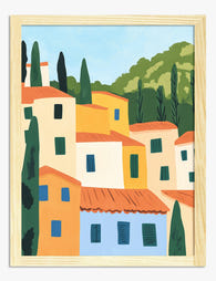Sunlit Italian Village Art Print Oak
