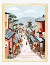Kyoto Street Stroll Art Print - Oak
