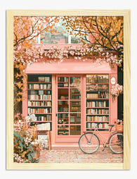 Charming Bookstore Front Art Print Oak