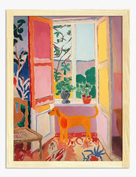 Sunlit Room with Matisse Dog Art Print - Oak