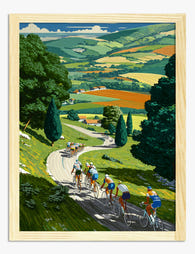 Rolling Hills Cyclists Art Print Oak