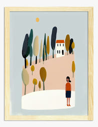 Sunlit Hillside Stroll Art Print - Oak