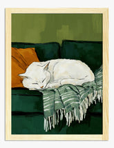 Cozy Cat Nap on Green Art Print - Oak