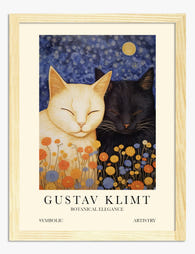 Klimt Botanical Cat Companions Art Print - Oak