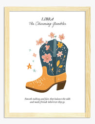 Libra Wildflower Boot Art Print - Oak