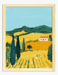 Sunlit Italian Hillside Art Print Oak
