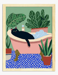 Cat Nap in Clawfoot Tub Art Print - Oak