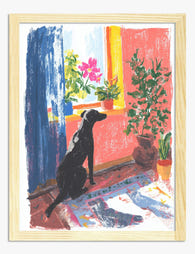 Sunlit Pause with Pup Art Print - Oak