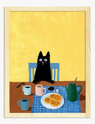 Breakfast with Cat Art Print - Oak