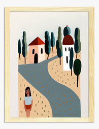 Italian Village Stroll Art Print - Oak