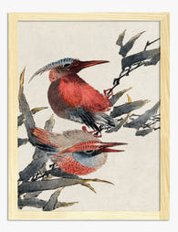 Red Birds by Hokusai Art Print Oak