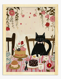 Cat’s Garden Tea Party Art Print - Oak