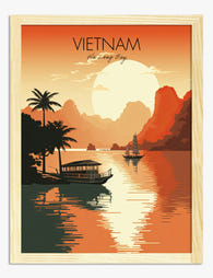 Ha Long Bay Sunset Glow Art Print - Oak