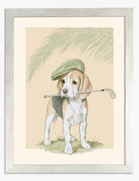 The Golfer Beagle Art Print Silver